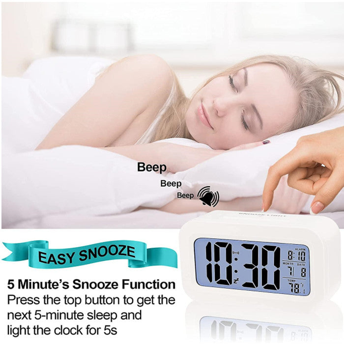 Digital Alarm Clock Smart Bedside Night Light With Temperature Snooze Lcd Digit Display Image 2