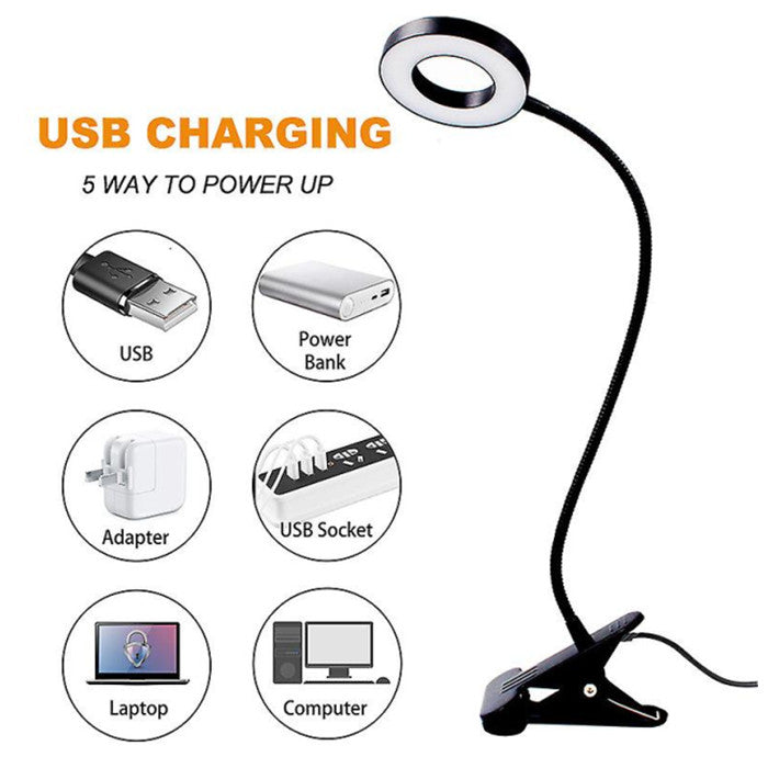 Clip-on Led Reading Light Usb Rechargeable Table Desk Lamb With Flexible Clamp Image 2