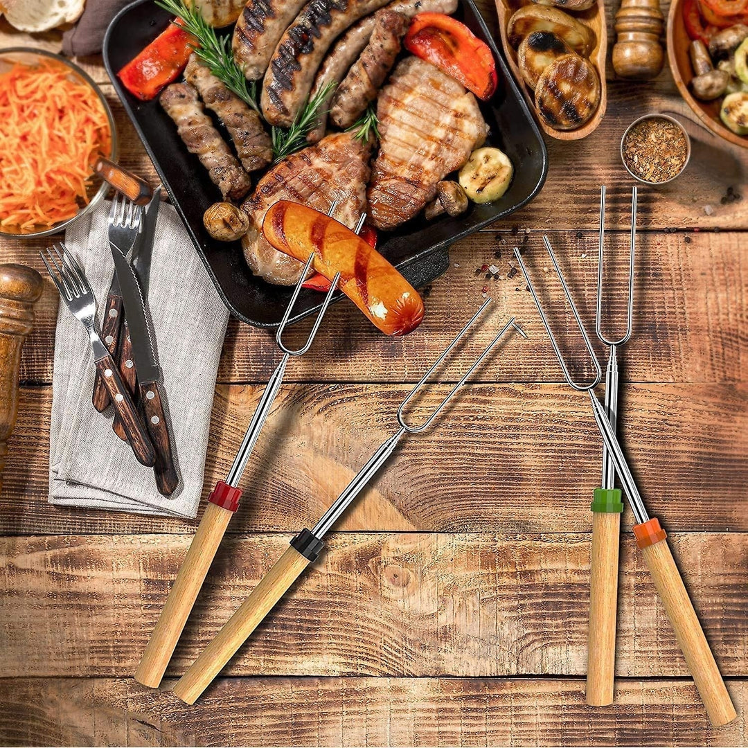 8 Pack Bbq Marshmallow Roasting Sticks Telescoping Forks With Wooden Handle Image 3