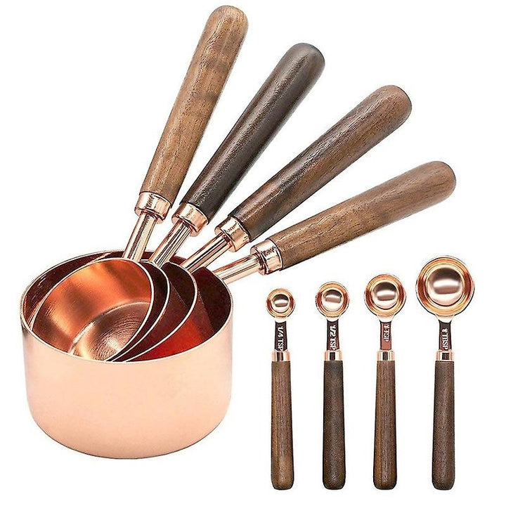 Measuring Cups And Spoons Set With Walnut Wood Handle Dry And Liquid Measuring Cups Backing Tool Image 1