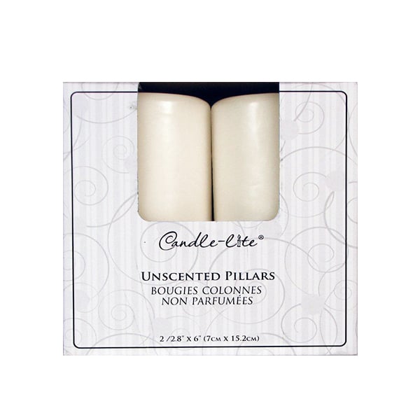 Candle-Lite Unscented Ivory Pillar Candle 2 Pack 22.8 x 6 Cotton Wick Image 1