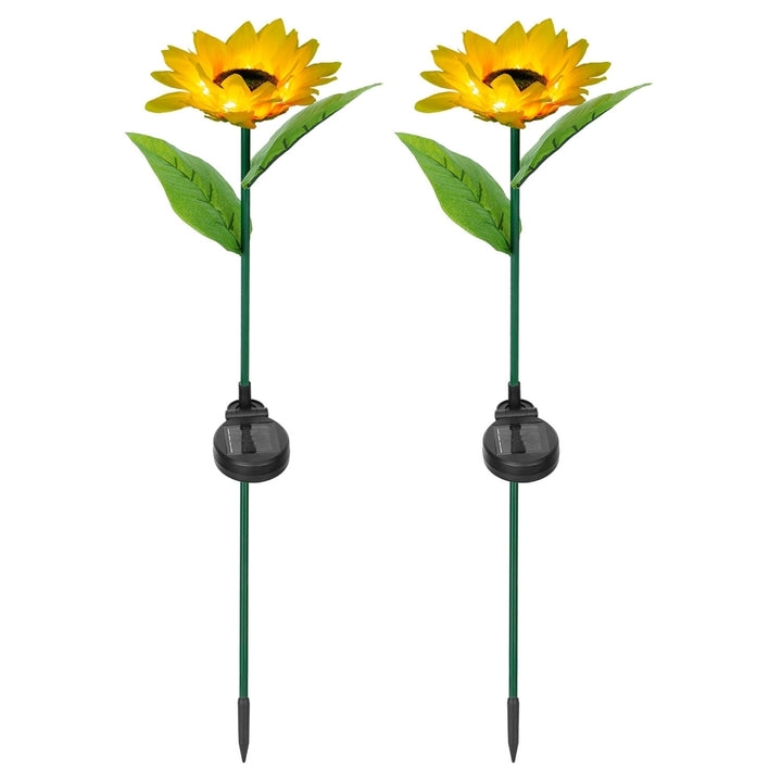 2Pcs Solar Powered Sunflower Lights 10 LED IP65 Waterproof Garden Stake Lamp Image 1