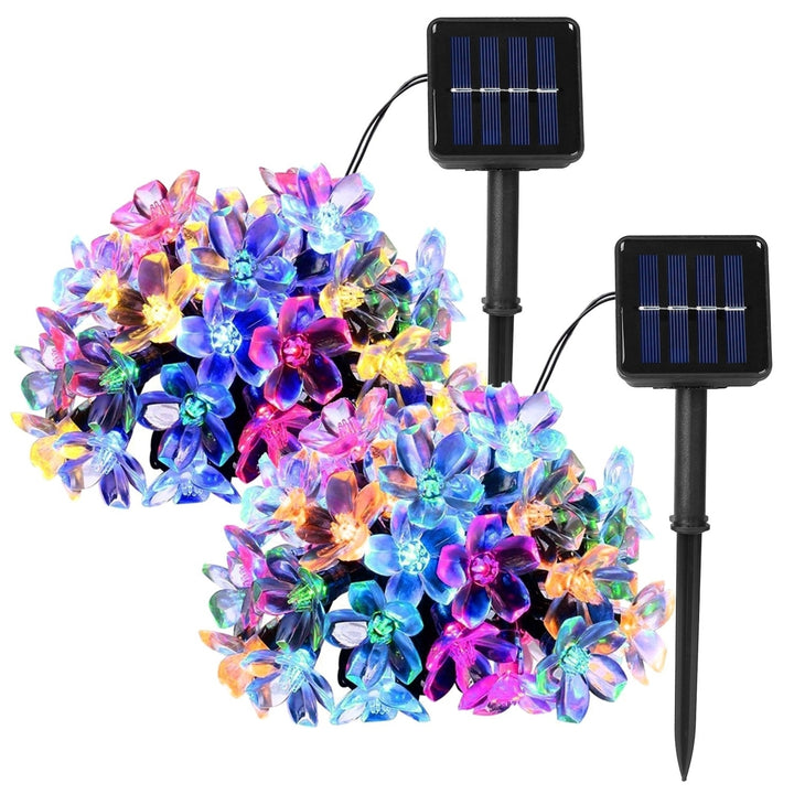 2Pcs Solar Powered String Lights 50LED Colorful Flower Lights IP65 Waterproof Image 1