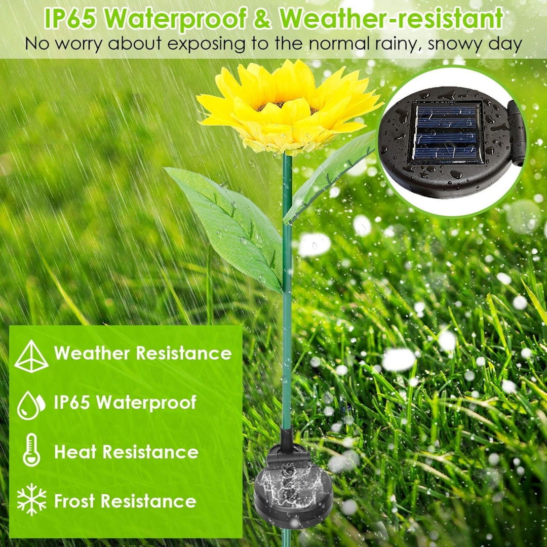 2Pcs Solar Powered Sunflower Lights 10 LED IP65 Waterproof Garden Stake Lamp Image 3