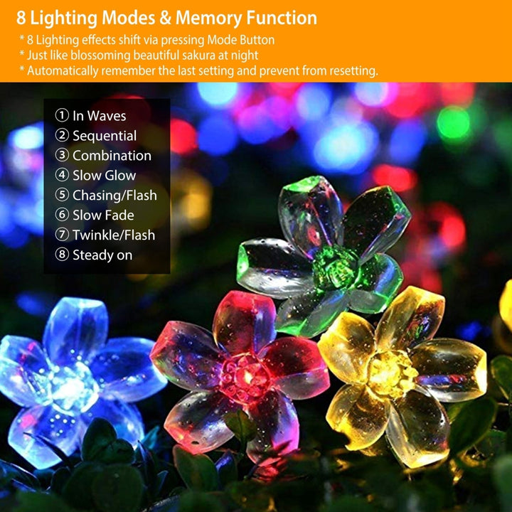 2Pcs Solar Powered String Lights 50LED Colorful Flower Lights IP65 Waterproof Image 3