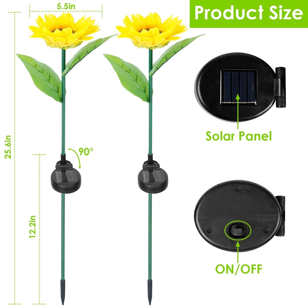 2Pcs Solar Powered Sunflower Lights 10 LED IP65 Waterproof Garden Stake Lamp Image 4