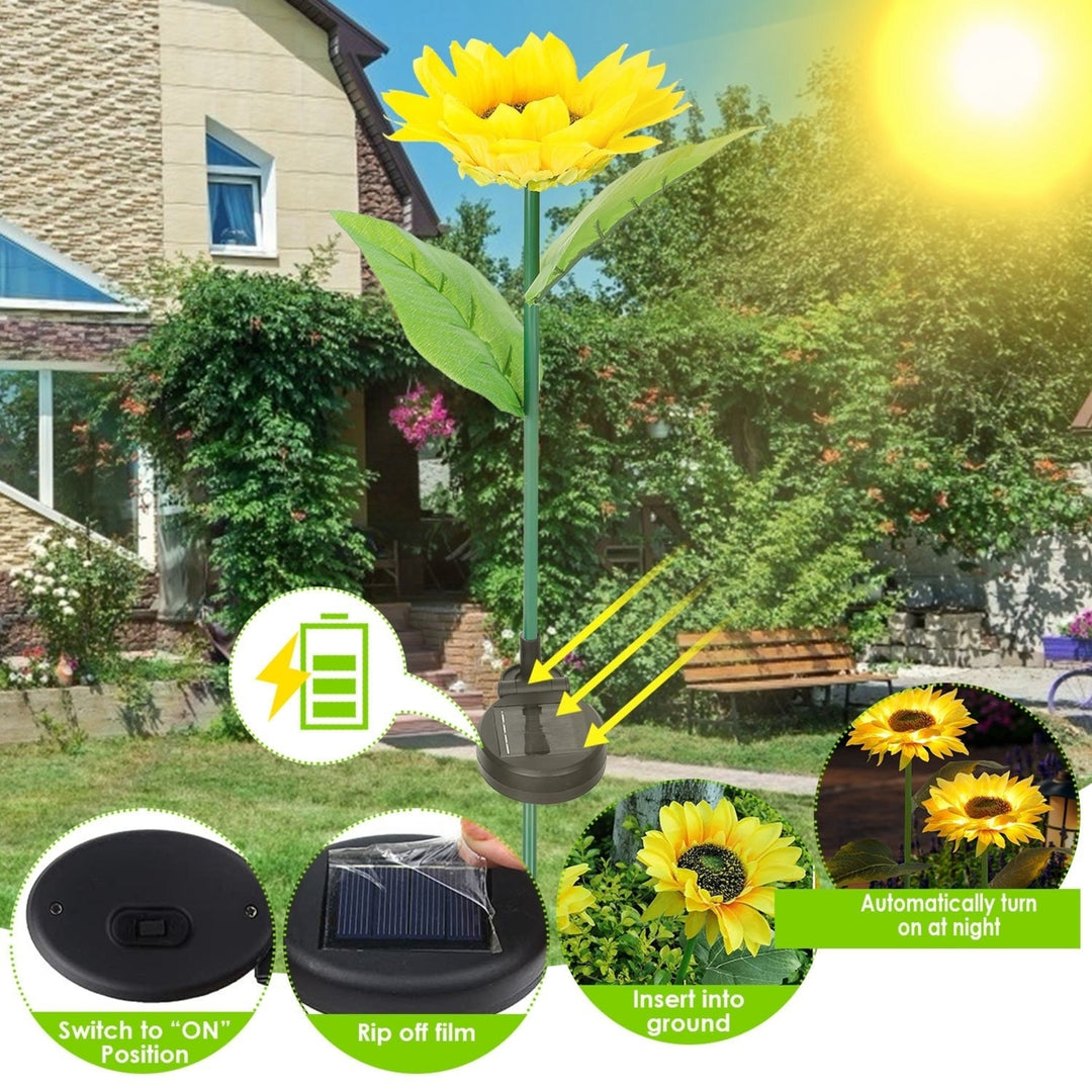 2Pcs Solar Powered Sunflower Lights 10 LED IP65 Waterproof Garden Stake Lamp Image 5