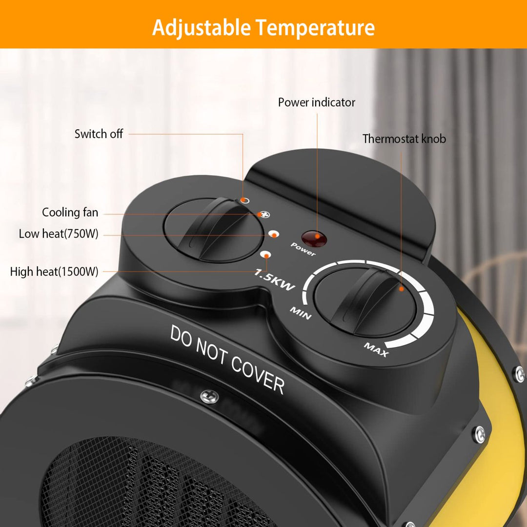 1500W Portable Electric Space Heater Adjustable Temp PTC Ceramic Quiet Yellow Image 7