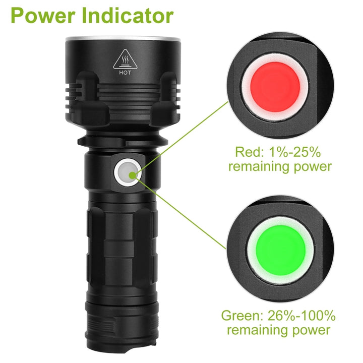 50000LM LED Flashlight Rechargeable IP44 Waterproof 3 Modes USB Black Torch Image 3