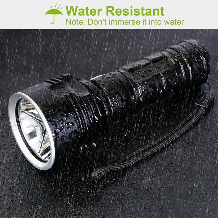 50000LM LED Flashlight Rechargeable IP44 Waterproof 3 Modes USB Black Torch Image 4