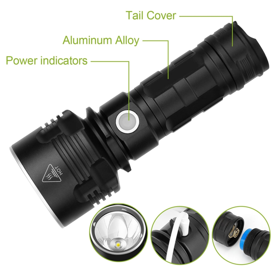 50000LM LED Flashlight Rechargeable IP44 Waterproof 3 Modes USB Black Torch Image 5