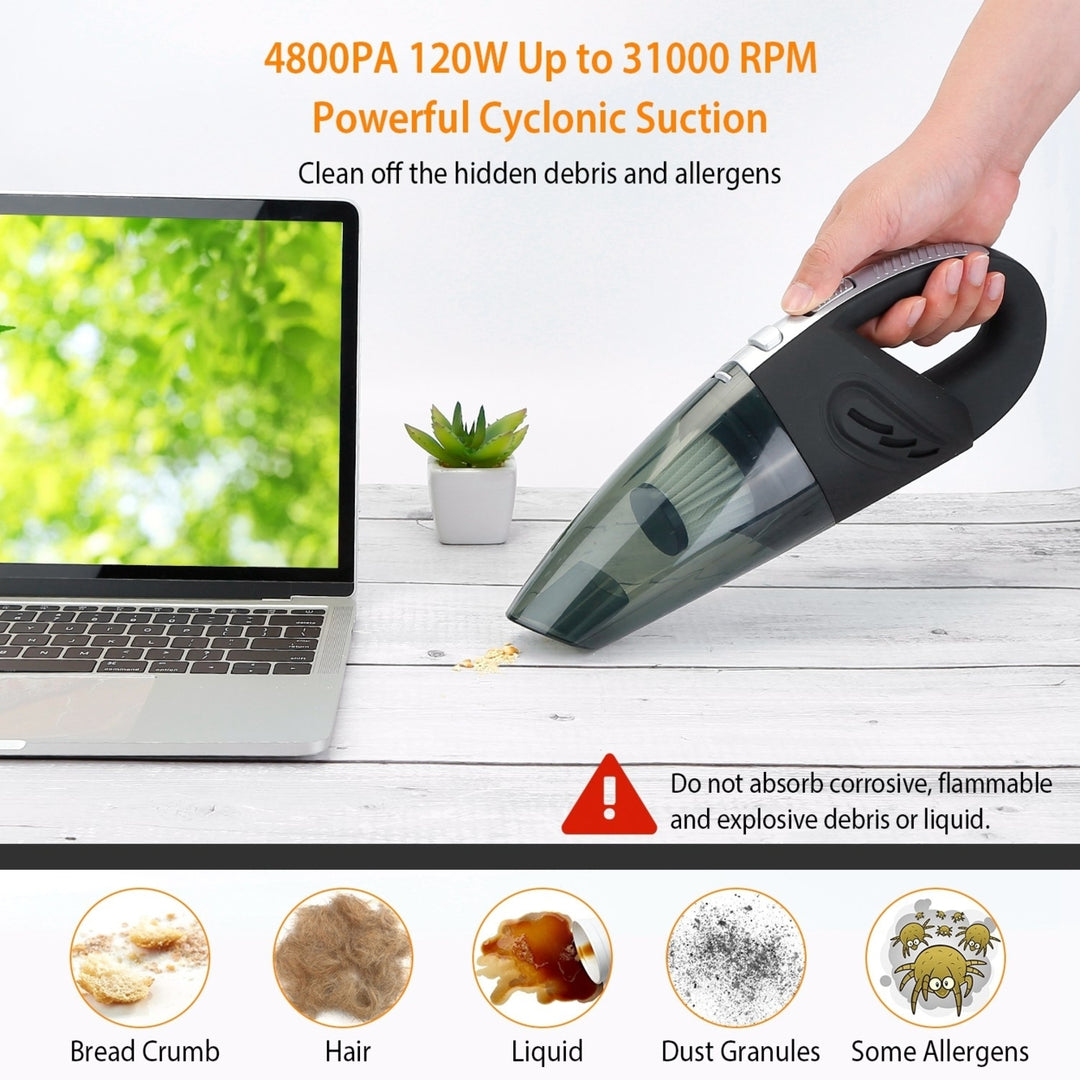 Cordless Handheld Car Vacuum Cleaner 4800PA Rechargeable Portable Black 2000mAh Image 5