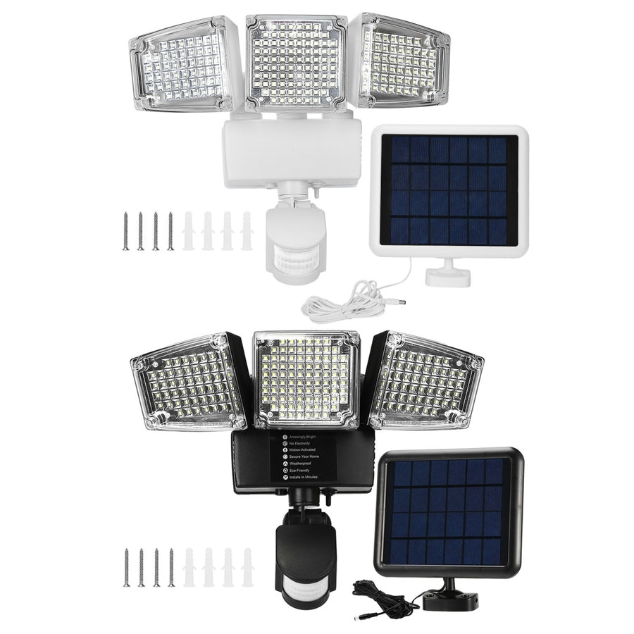 Solar Security Lights Outdoor 188 LEDs 1600lm Motion Sensor Waterproof 3 Heads Image 1