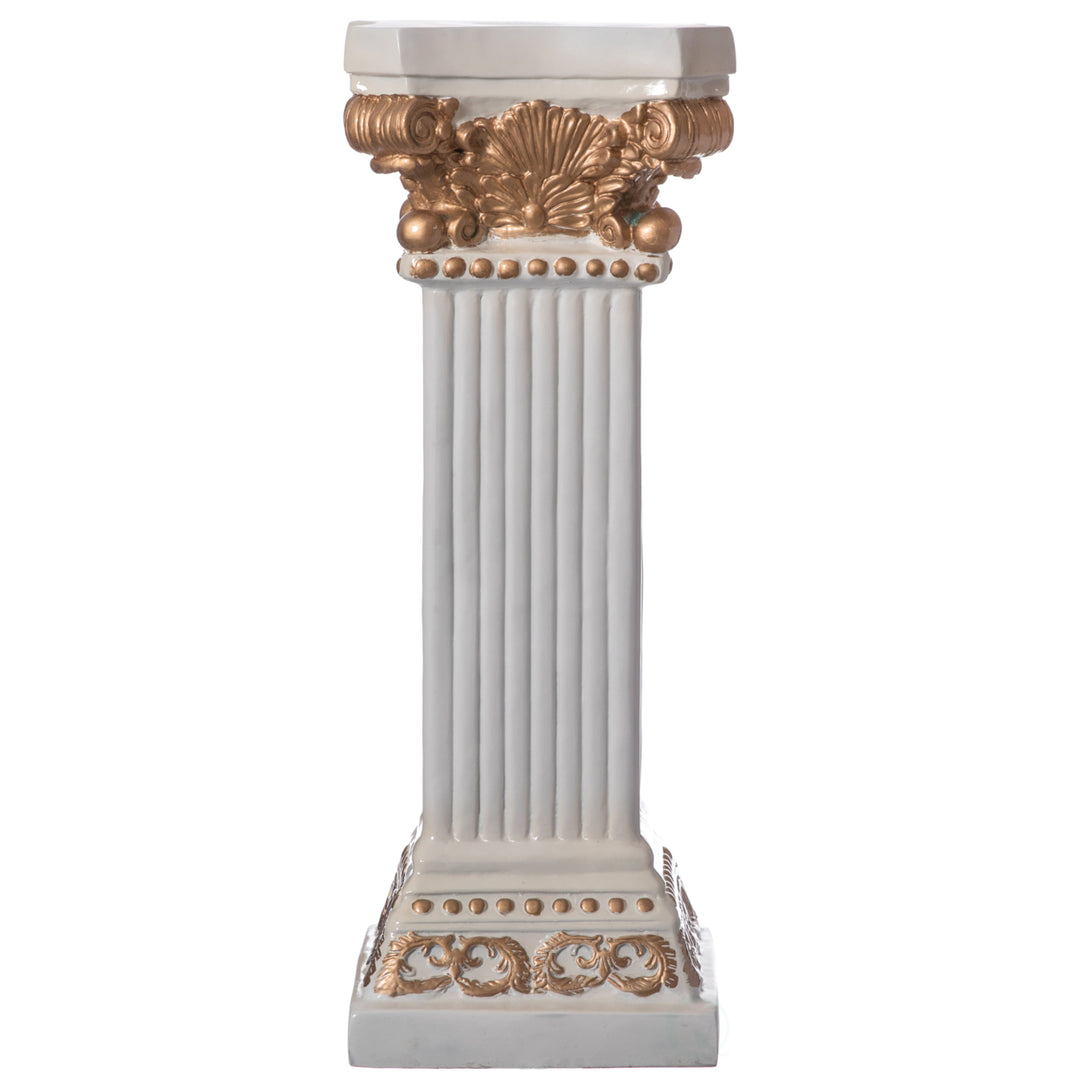 Fiberglass White and Gold Plinth Roman Style Column Ionic Piller Pedestal Vase Stand for Wedding or Party, Living Room, Image 3