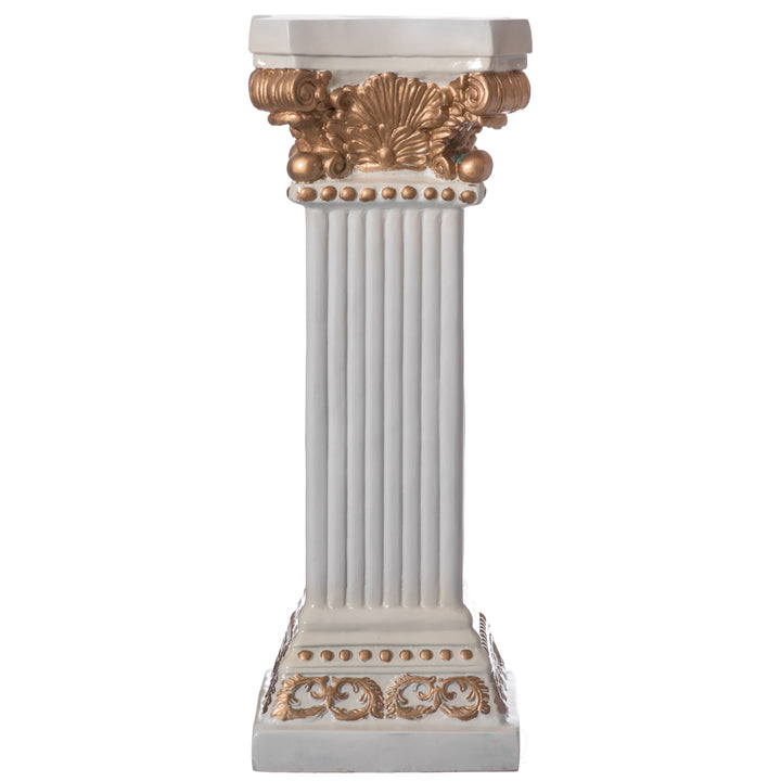 Fiberglass White and Gold Plinth Roman Style Column Ionic Piller Pedestal Vase Stand for Wedding or Party, Living Room, Image 3