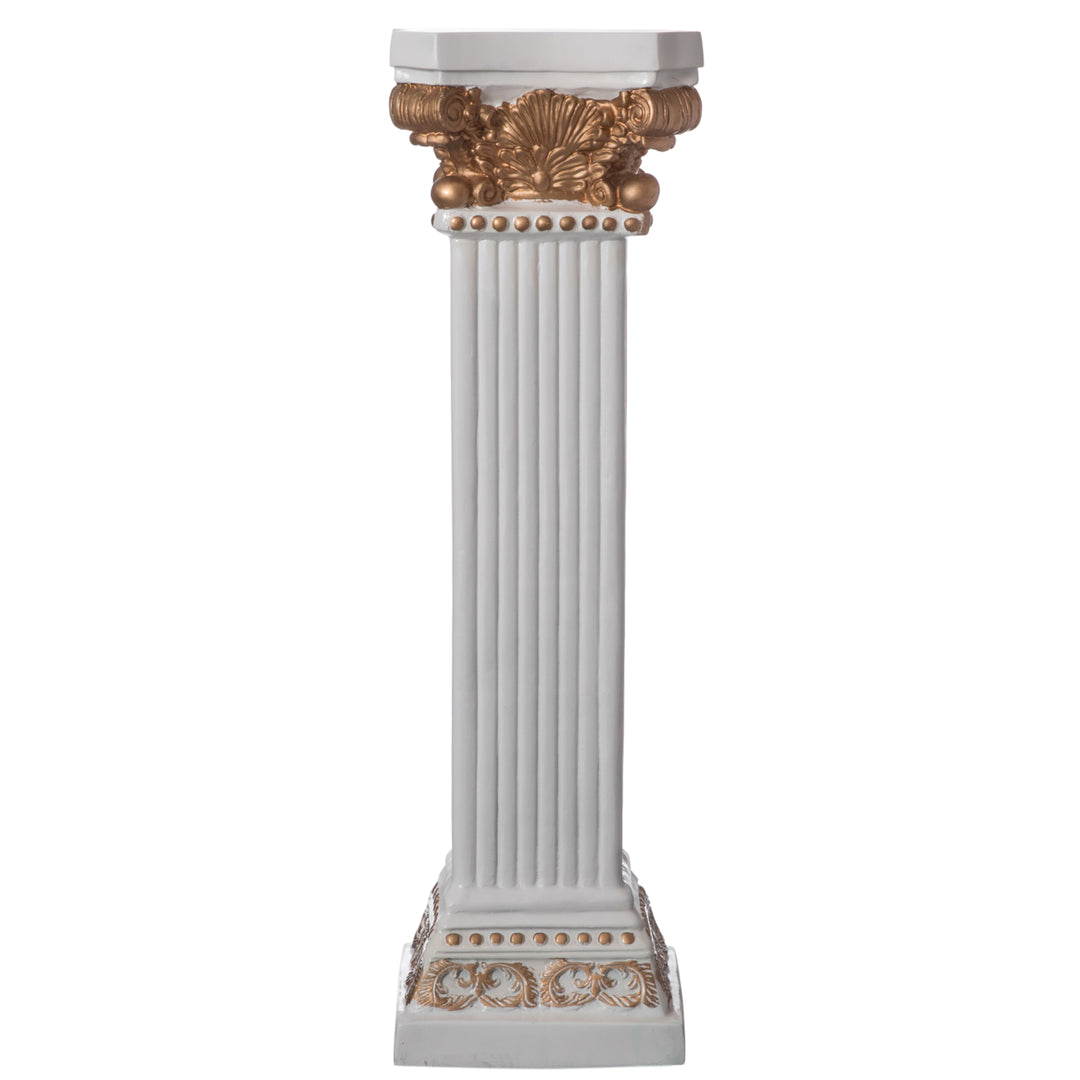 Fiberglass White and Gold Plinth Roman Style Column Ionic Piller Pedestal Vase Stand for Wedding or Party, Living Room, Image 4