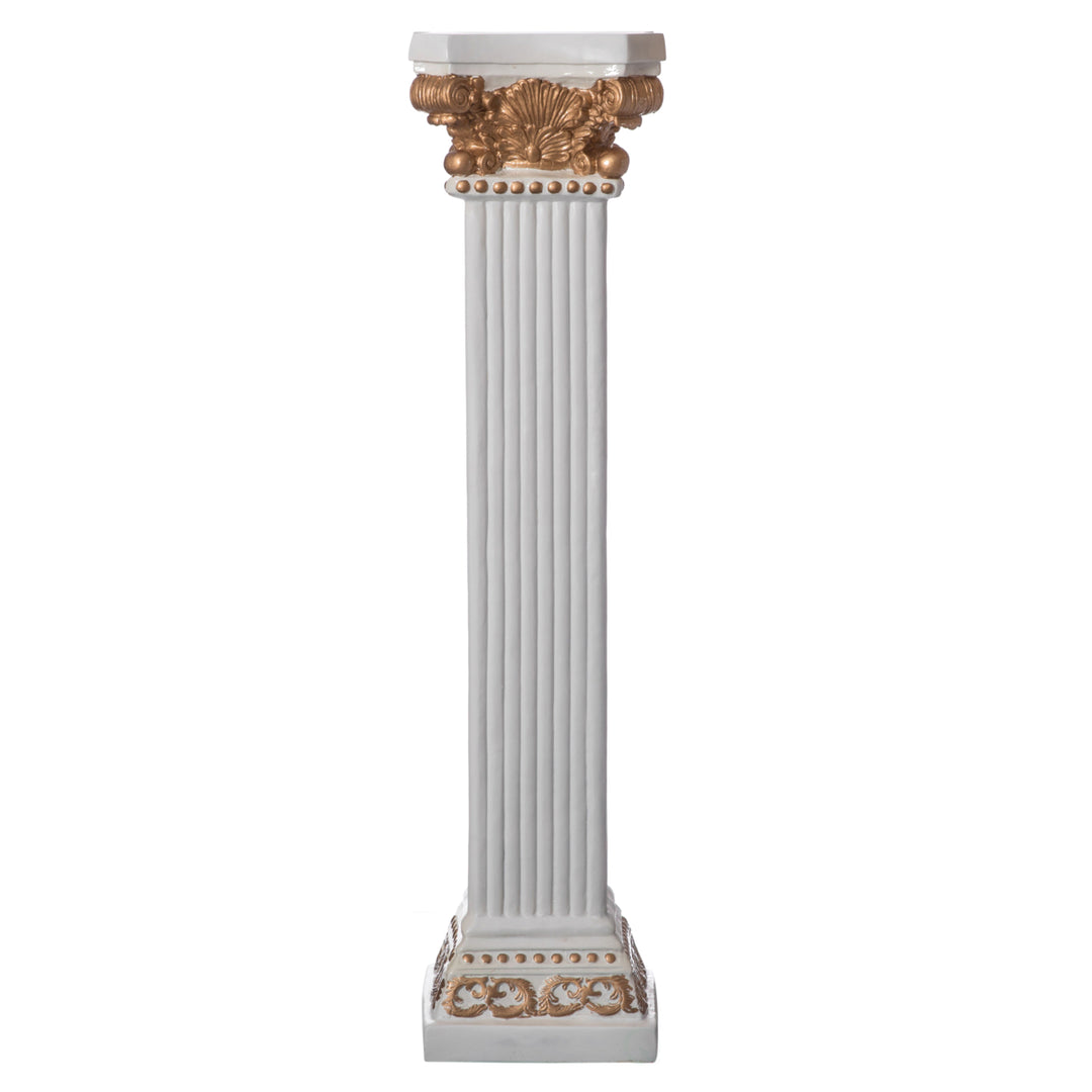 Fiberglass White and Gold Plinth Roman Style Column Ionic Piller Pedestal Vase Stand for Wedding or Party, Living Room, Image 5