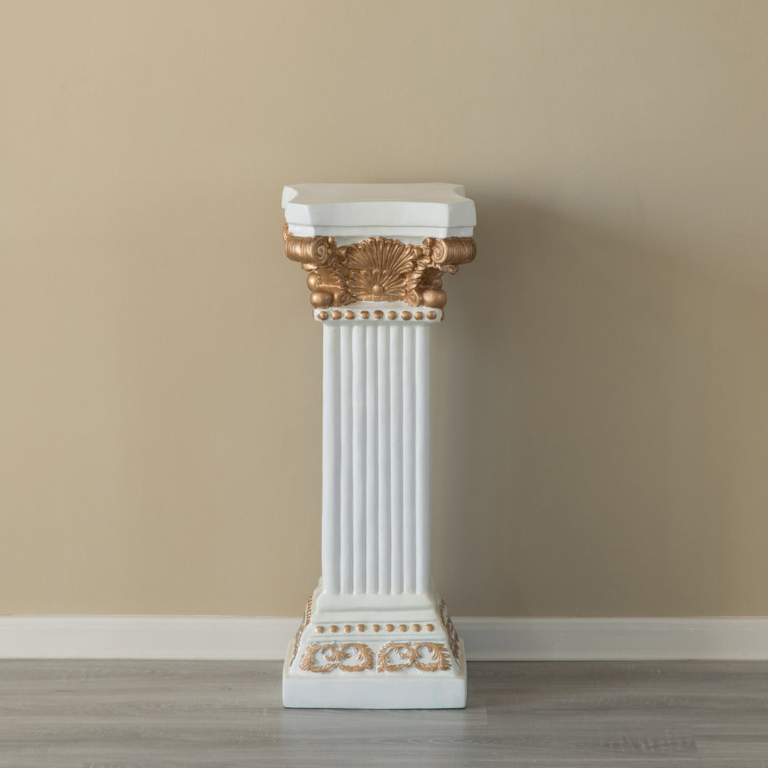 Fiberglass White and Gold Plinth Roman Style Column Ionic Piller Pedestal Vase Stand for Wedding or Party, Living Room, Image 6