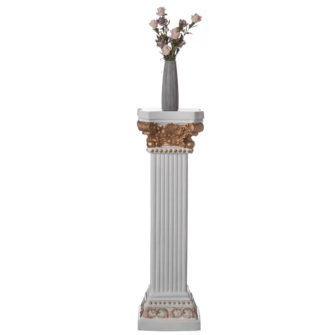 Fiberglass White and Gold Plinth Roman Style Column Ionic Piller Pedestal Vase Stand for Wedding or Party, Living Room, Image 7