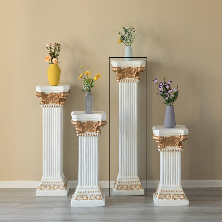 Fiberglass White and Gold Plinth Roman Style Column Ionic Piller Pedestal Vase Stand for Wedding or Party, Living Room, Image 12