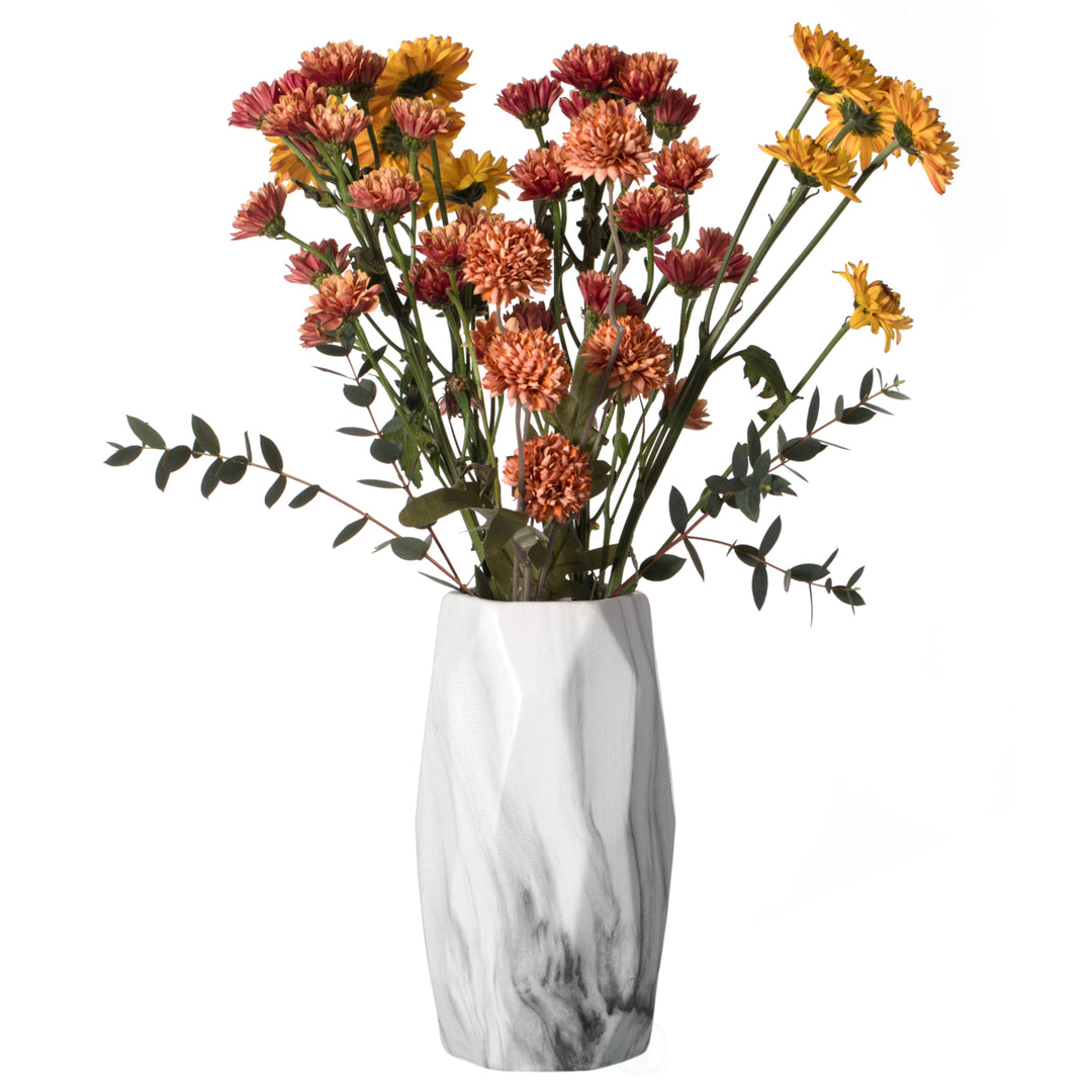 Contemporary Ceramic Marble Look Design Table Vase Geometric Flower Holder Decor Image 3