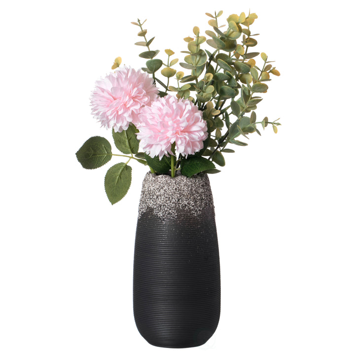 Contemporary Black Ceramic Table Vase 10in Dripping Crystal Scalloped Design Image 5