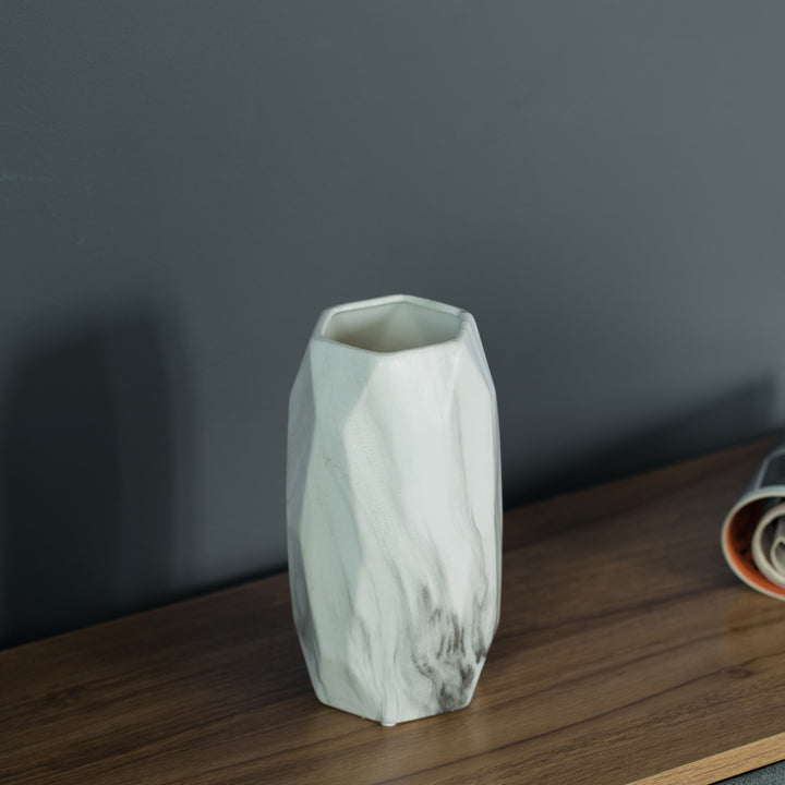 Contemporary Ceramic Marble Look Design Table Vase Geometric Flower Holder Decor Image 7