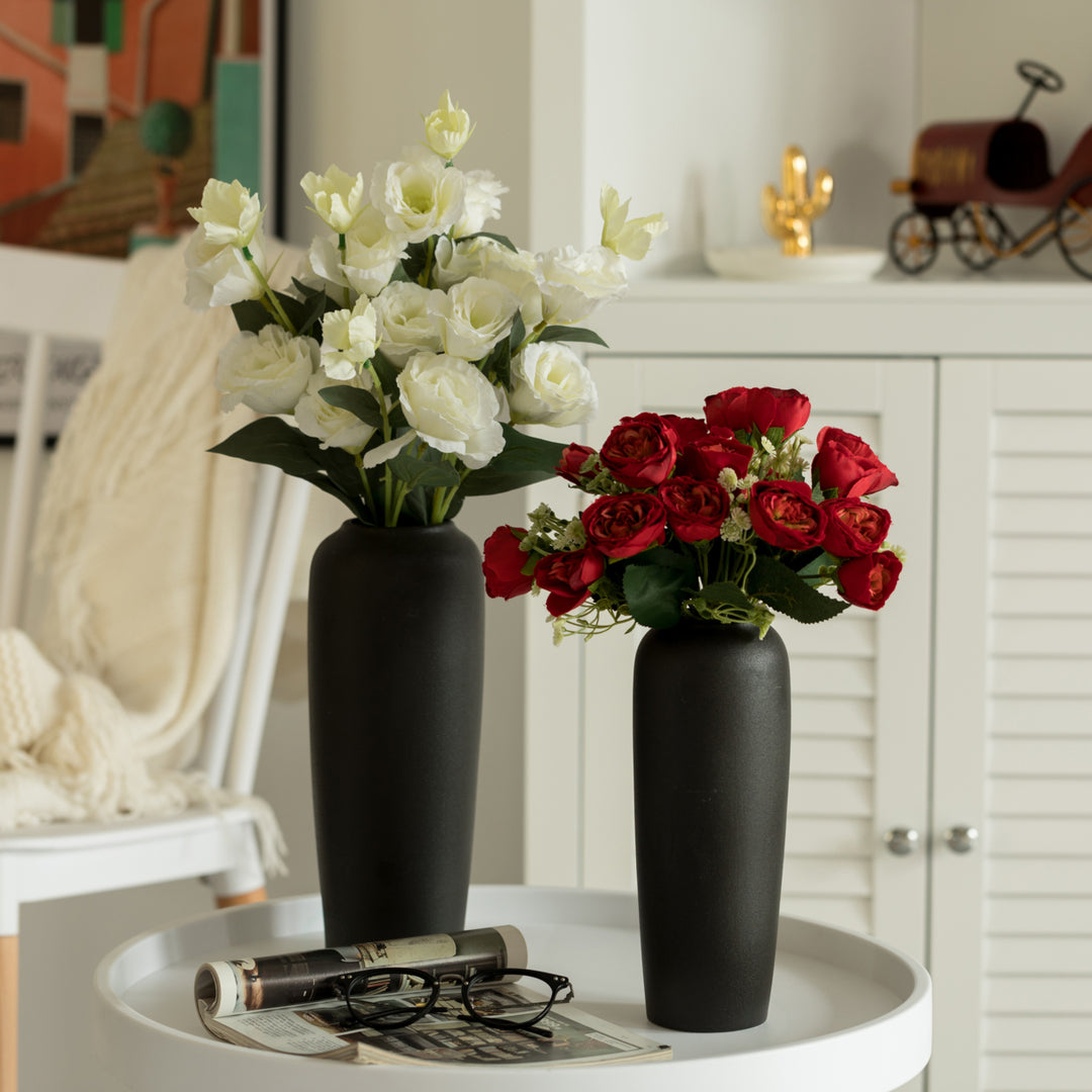 Modern Contemporary Black Ceramic Cylinder Shaped Table Flower Vase Holder  Elegant 10.5 Inch Tall Decorative Vase for Image 1