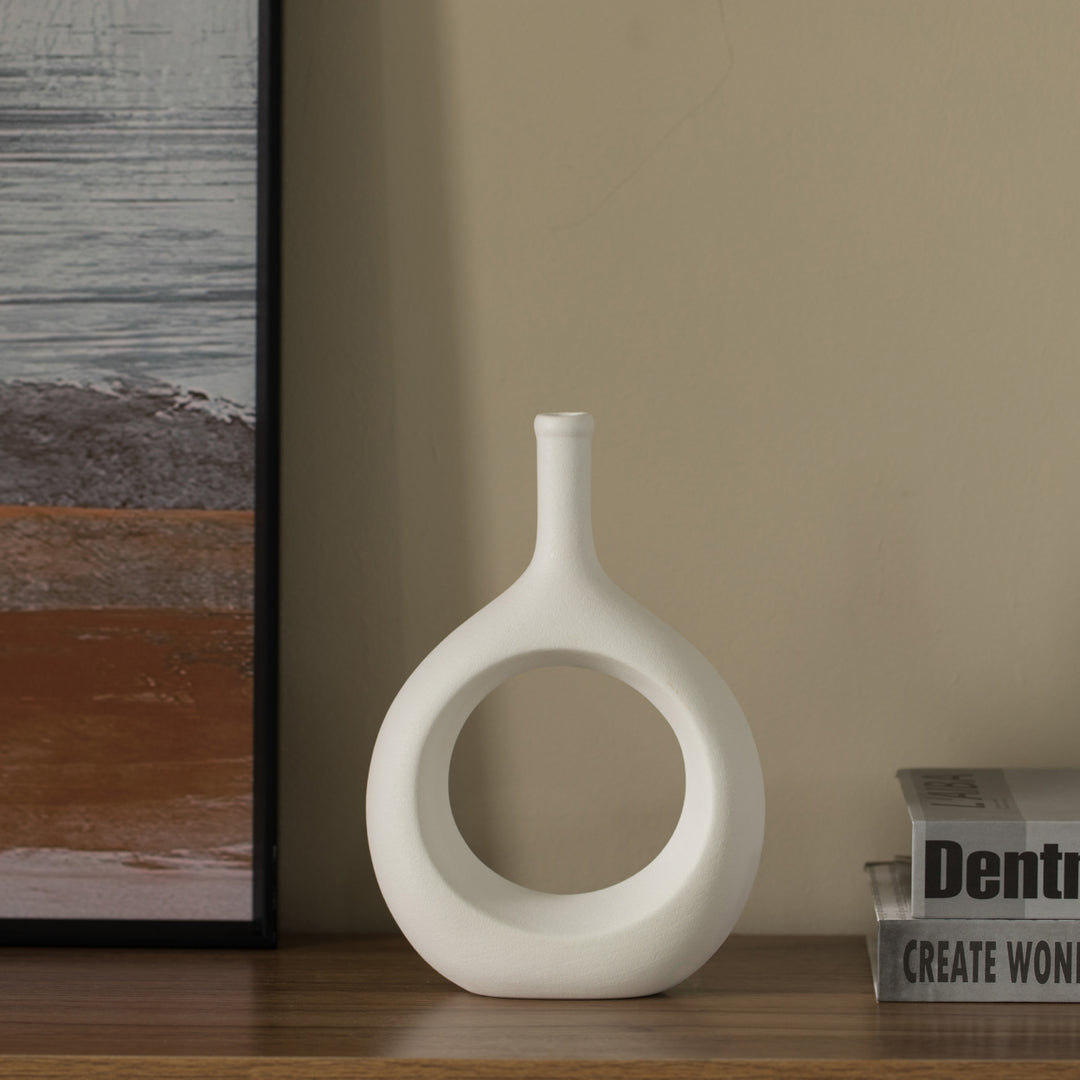 Contemporary White Ceramic Unique Shaped Flower Table Vase Centerpiece Image 9