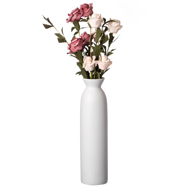 Contemporary White Cylinder Shaped Ceramic Table Flower Vase Holder Image 3