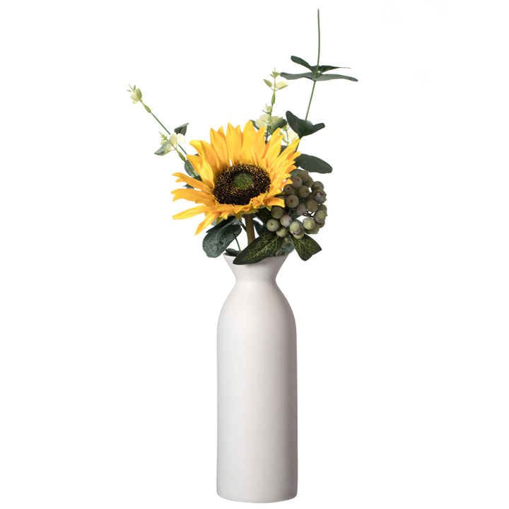 Contemporary White Cylinder Shaped Ceramic Table Flower Vase Holder Image 4