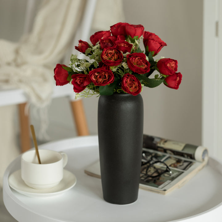 Modern Contemporary Black Ceramic Cylinder Shaped Table Flower Vase Holder  Elegant 10.5 Inch Tall Decorative Vase for Image 8