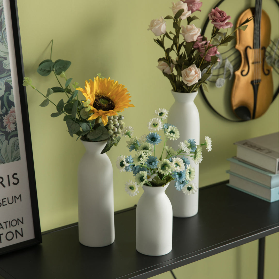 Contemporary White Cylinder Shaped Ceramic Table Flower Vase Holder Image 9