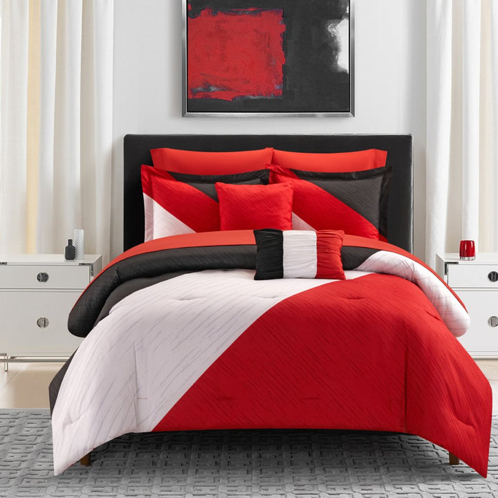 NYandC Home Kinsley 9 or 7 Piece Comforter Set Color Block Design Image 1