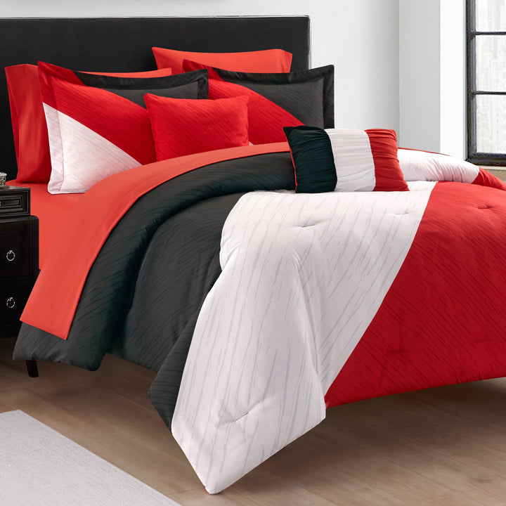 NYandC Home Kinsley 9 or 7 Piece Comforter Set Color Block Design Image 1