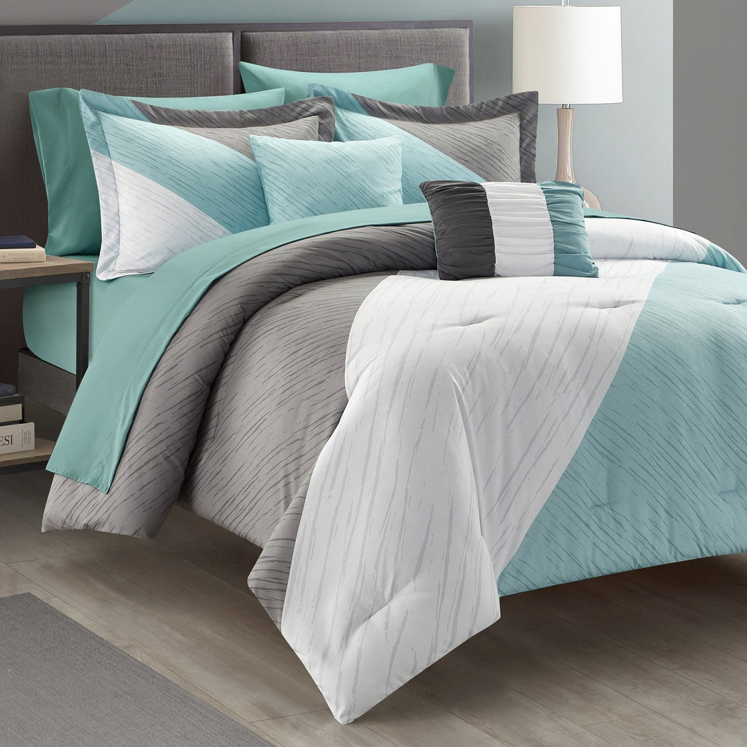 NYandC Home Kinsley 9 or 7 Piece Comforter Set Color Block Design Image 1