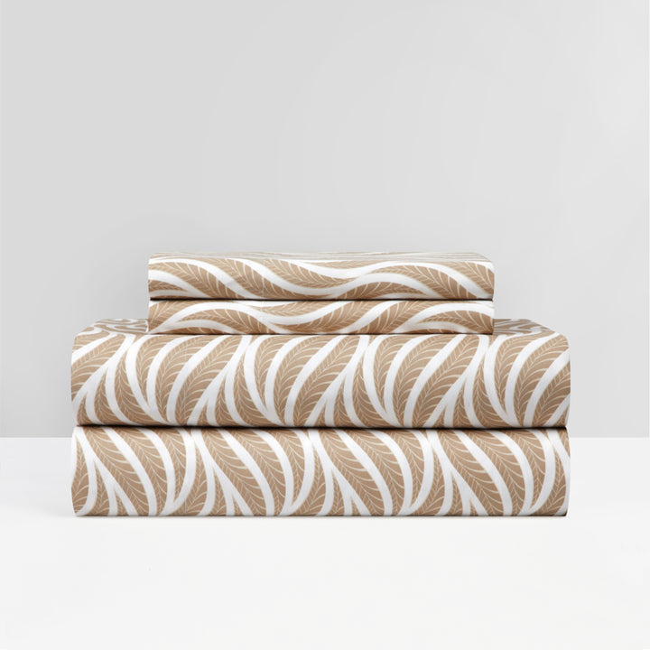 NYandC Home Kate 4 or 3 Piece Sheet Set Super Soft Two-Tone Geometric Leaf Image 3