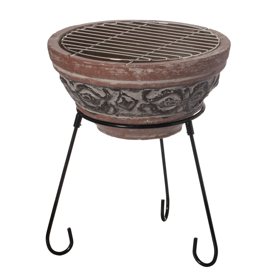 Outdoor Clay Fire Pit Red Gray Accent Design 13.25 Inch Charcoal Burning Stand Image 1