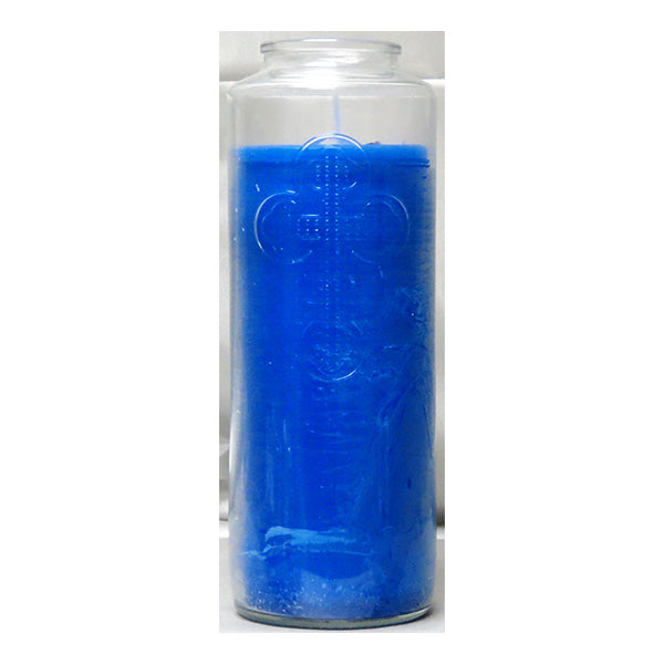 Glass Candle Solid Blue with Cross Sign Image 1