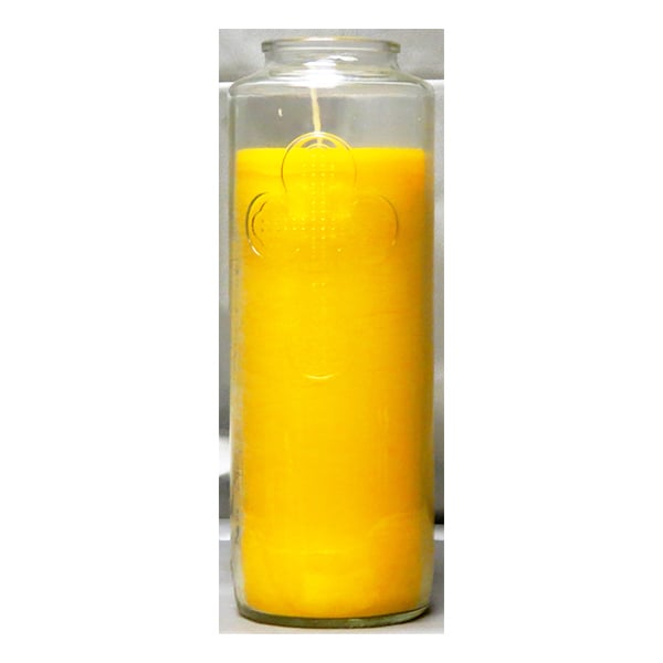 Glass Candle Solid Yellow with Cross Sign Image 1