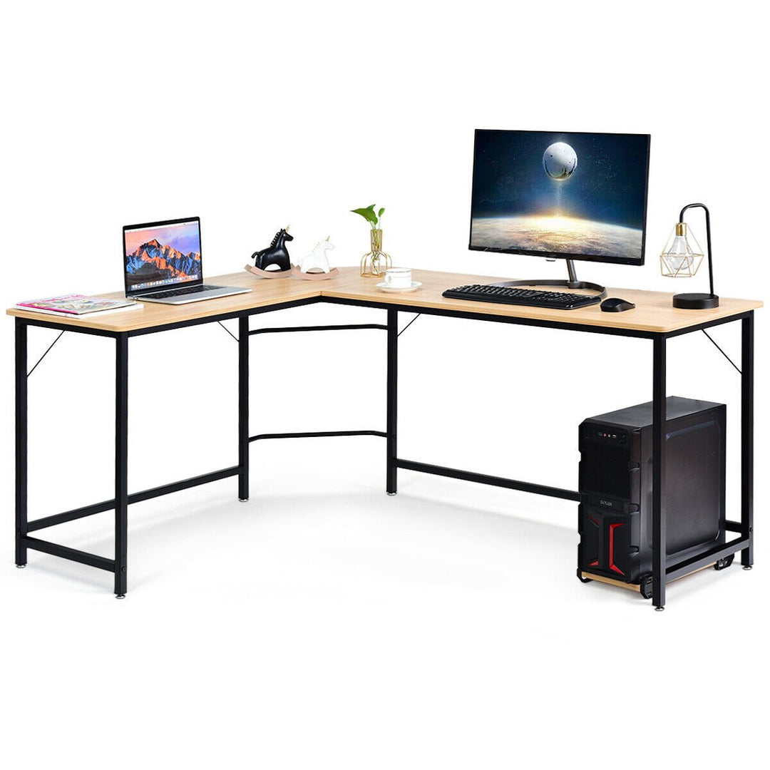 L Shaped Desk Corner Computer Desk PC Laptop Gaming Table Workstation Black/Natural/Brown Image 5