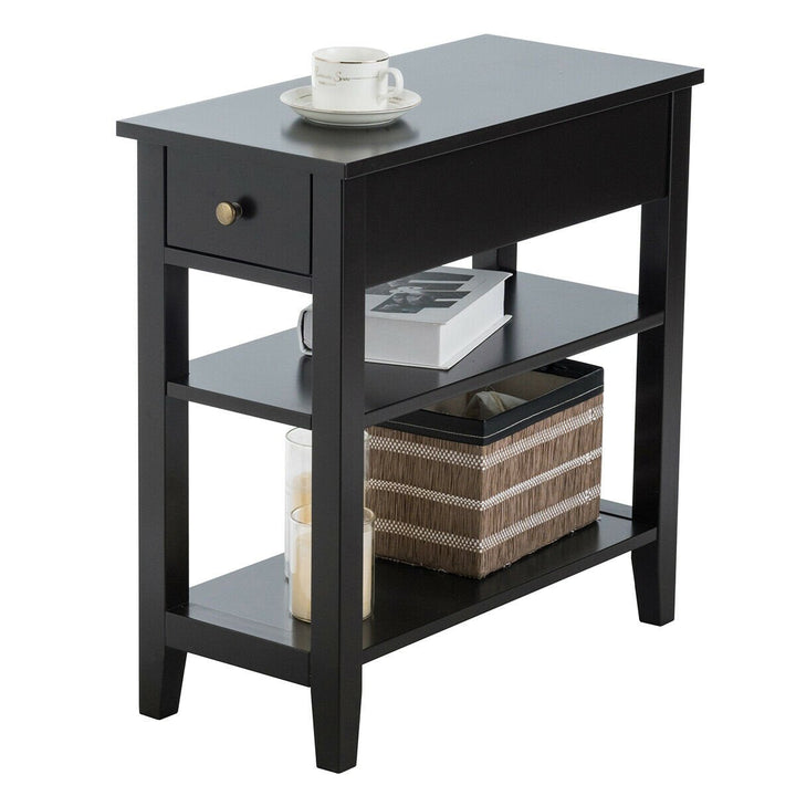 3 Tier Nightstand Bedside Table Sofa Side End Table w/Double Shelves Drawer Image 4