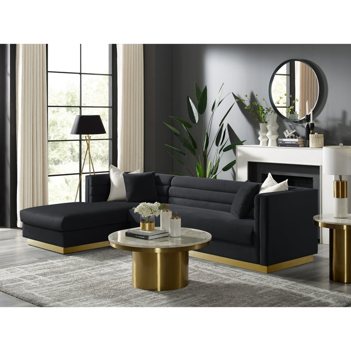 Aja Sofa-Upholstered-Sectional-Metal Base, Square Arms-Horizontal Channel Tufting Image 1