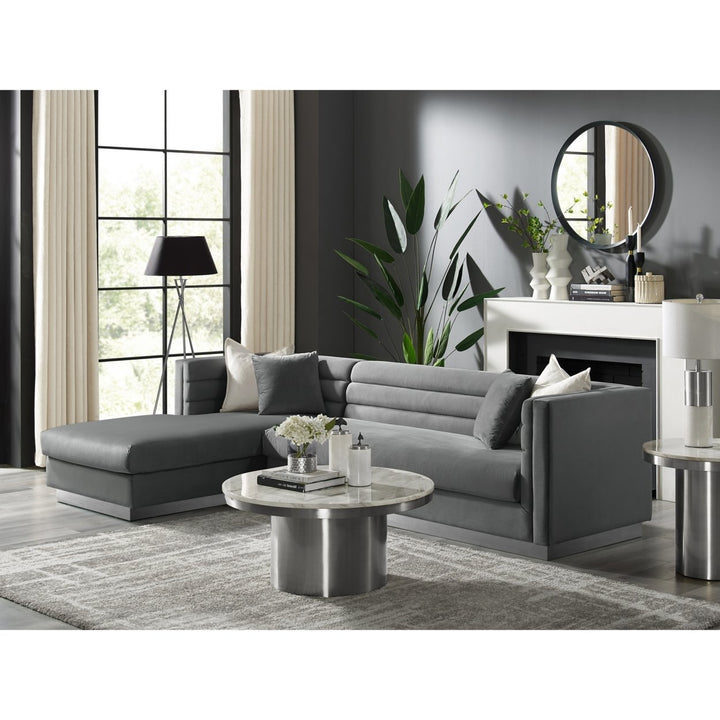 Aja Sofa-Upholstered-Sectional-Metal Base, Square Arms-Horizontal Channel Tufting Image 1