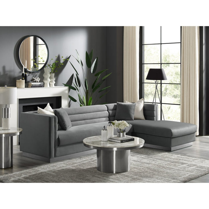 Aja Sofa-Upholstered-Modern-Metal Base, Square Arms-Horizontal Channel Tufting Image 3