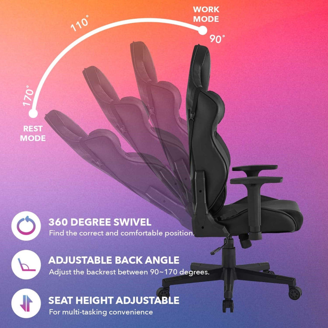 Kiya Game Chair-Swivel, Adjustable Back Angle, Seat Height and Armrest-Big Headrest, 360 Degree Rotation-Lumbar Support Image 7