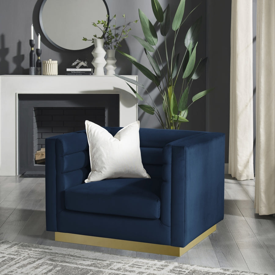 Aja Club Chair-Upholstered-Metal Base, Square Arms-Horizontal Channel Tufting Image 1