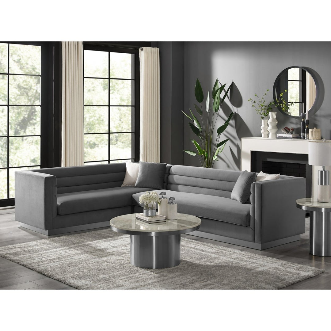 Aja Sofa-Upholstered-Velvet -Metal Base, Square Arms-Horizontal Channel Tufting Image 1