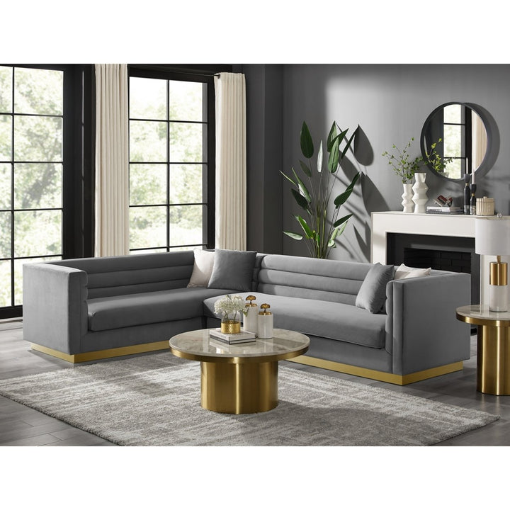 Aja Velvet Corner Sectional Sofa Metal Base Square Arms Modern 118"x85" Image 1