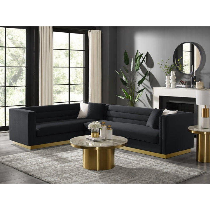 Aja Sofa-Upholstered-Velvet -Metal Base, Square Arms-Horizontal Channel Tufting Image 3